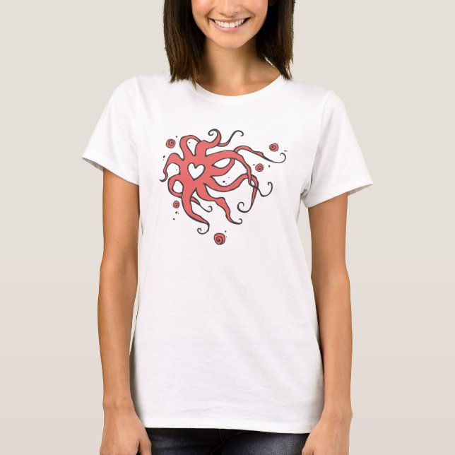 Kärlek Tentacles Octopus Tee Shirt (Framsida)