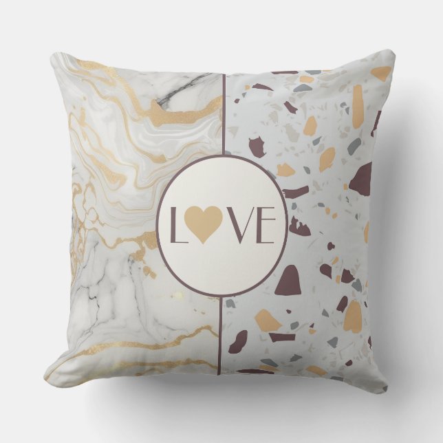 Kärlek Terrazzo-Marble med Guld Heart Pillow Kudde (Framsida)