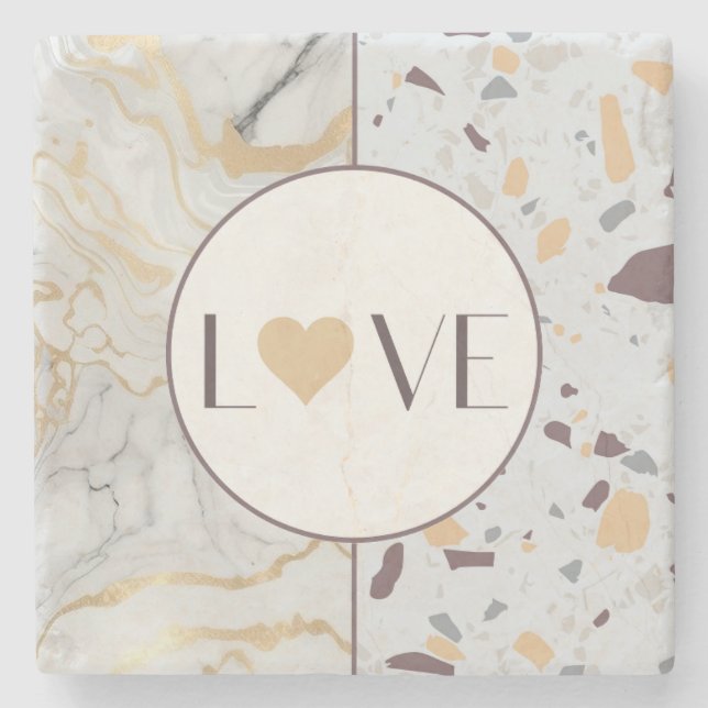 Kärlek Terrazzo Marble Stone Underlägg med Guld He (Framsidan)