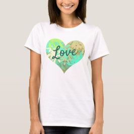 Kärlek Text Heart Shape Grönt Löv T Shirt