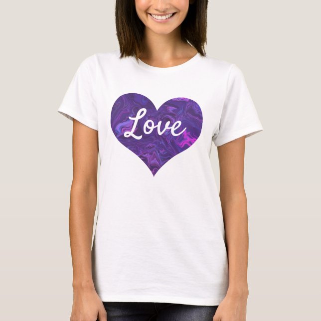 Kärlek Text Heart Shape Lila Marble T Shirt (Framsida)