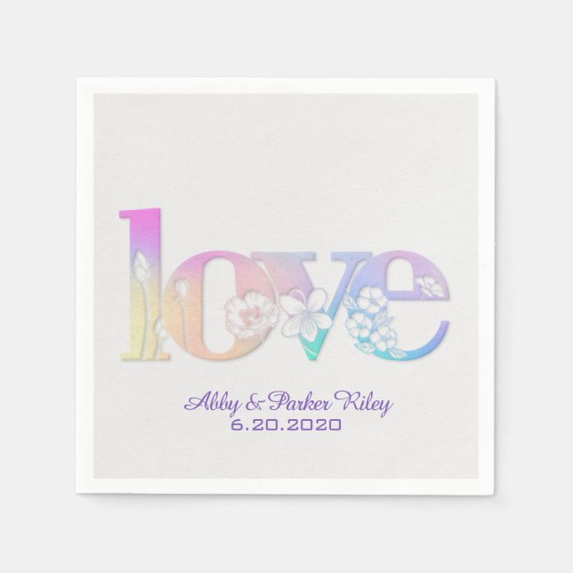Kärlek text i blommönstret för regnbåge pappersservett (Framsidan)