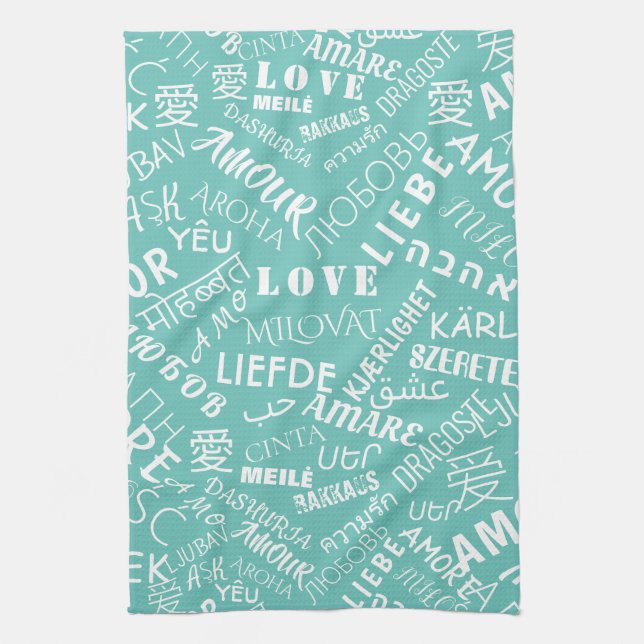 Kärlek Text Kitchen Towel-språk Kökshandduk (Vertikal)