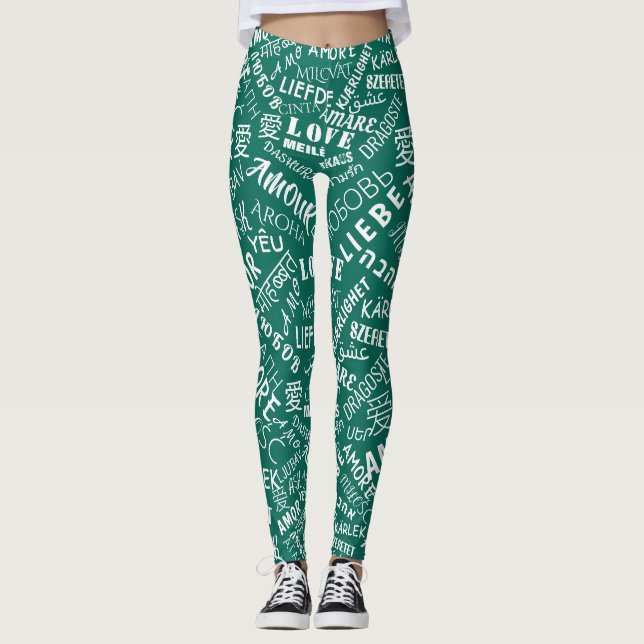 Kärlek Text Leggings Multi Language Internationell (Framsida)