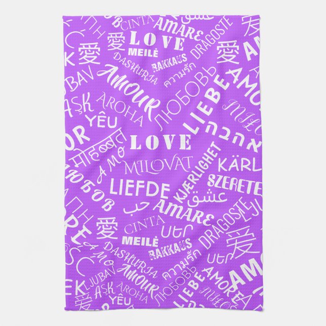 Kärlek Text Lila Kitchen Towel - Välj Färg Kökshandduk (Vertikal)