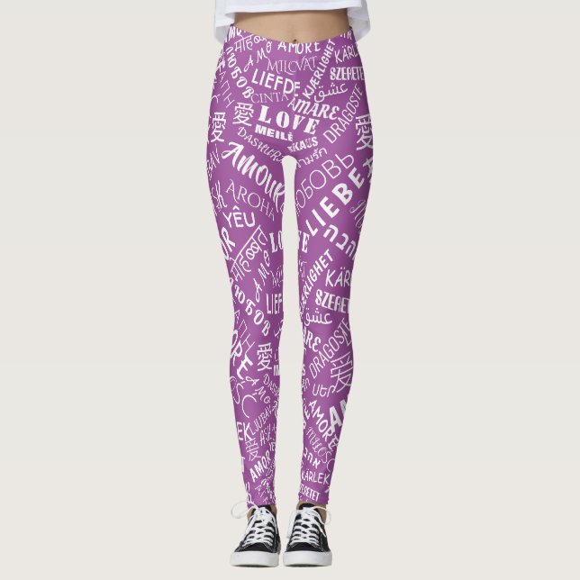 Kärlek Text Lila Leggings eller Välj Färg (Framsida)