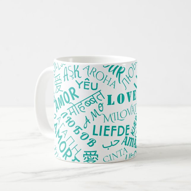 Kärlek textkaffe Mugg Välj Färg (Framsida vänster)