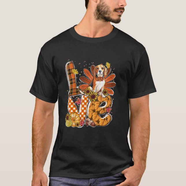 KÄRLEK Thanksgiving Cute Beagle turkey Pumpkin Fal T Shirt (Framsida)
