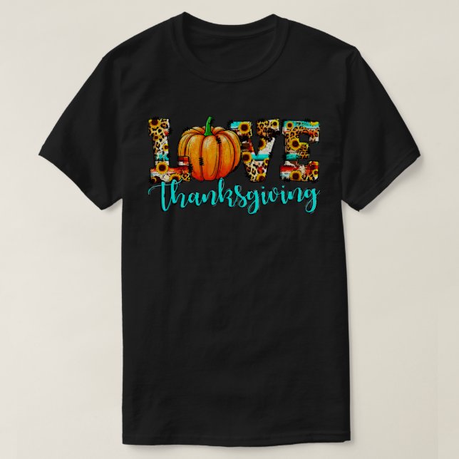 Kärlek Thanksgiving Pumpkin Solros Fall Lämna Aut T Shirt (Design framsida)