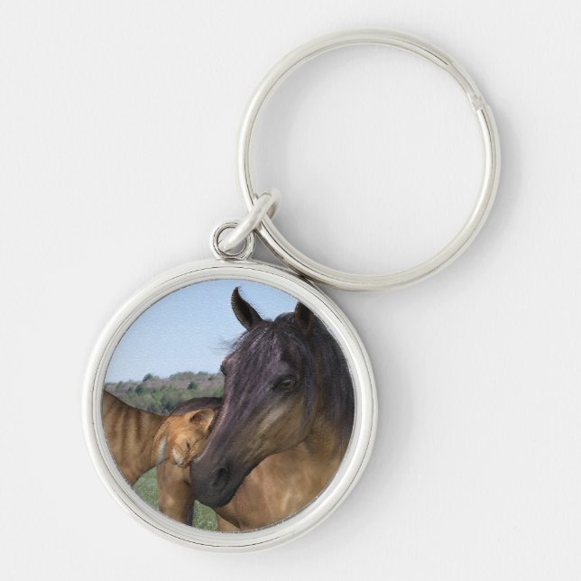 Kärlek Thy Neigh-Purr-nyckelkedja Rund Silverfärgad Nyckelring (Framsidan)
