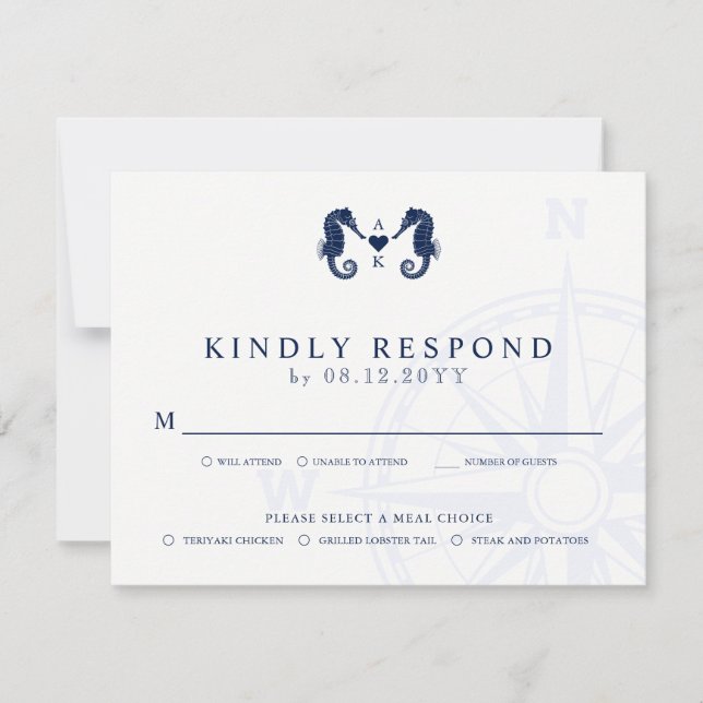 Kärlek Tide | Seahorse Theme Bröllop OSA Måltider Kort (Framsida)