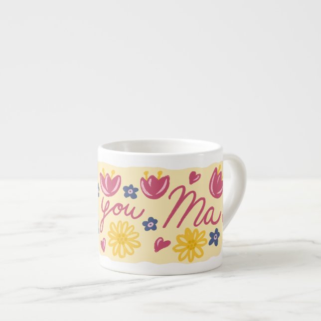 Kärlek till dig Mamma Blommig mugg – Morsdag prese Espressomugg (Framsida höger)