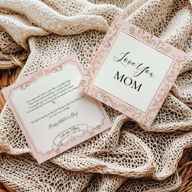 Kärlek till dig Mamma Elegant Guld Rullar Rosa Kort (Skapare uppladdad)