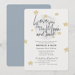 Kärlek till dig Månen & Tillbaka Pojke Baby Shower Inbjudningar