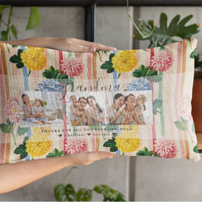 Kärlek till dig Mormor | Blommig tre-fotokollage Lumbarkudde (Skapare uppladdad)