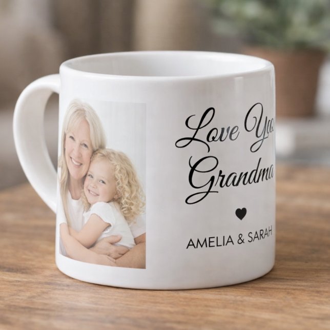 Kärlek till dig Mormor/Morfar Fotokollage Specialm Espressomugg (Grandma Coffee Mug with Custom Photo and Names Gift)