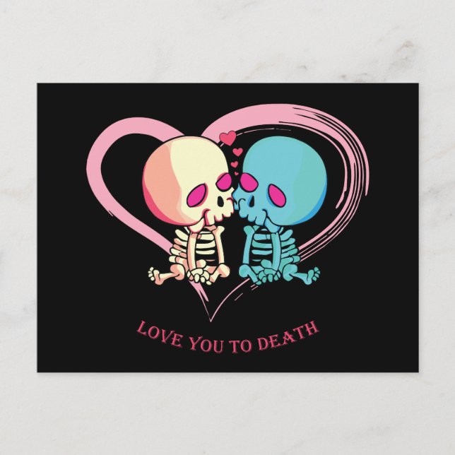 Kärlek till döden för Valentines day. Vykort (Framsida)
