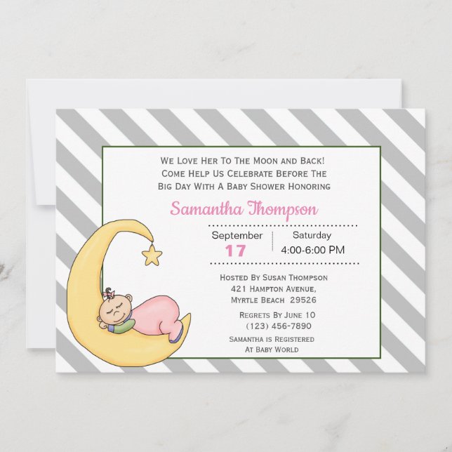 Kärlek till inbjudan till Måne-Flicka-duschen (Framsida)