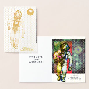 Kärlek till Måne Astronaut Teckning Coola Space Folierat Kort