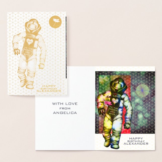 Kärlek till Måne Astronaut Teckning Coola Space Folierat Kort (Display)