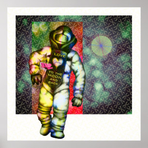 Kärlek till Måne Astronaut Teckning Coola Space Poster