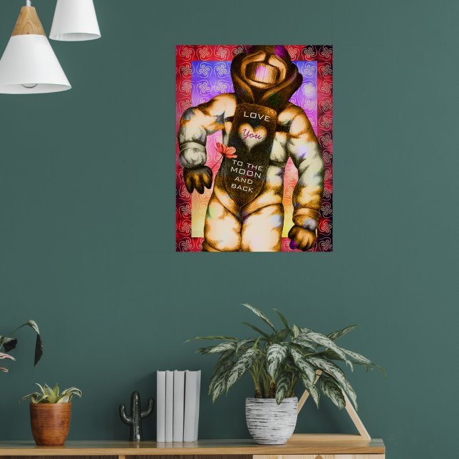 Kärlek till Måne Astronaut Teckning Coola Space Poster (Vardagsrum 1)