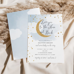 Kärlek till Måne, Guld Stars Blue Baby Shower Inbjudningar