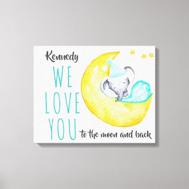 Kärlek till Måne och bak - elefant vid Måne Canvastryck (Framsida)