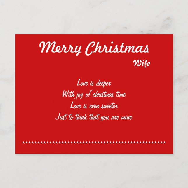 kärlek till min hustrus julklapp helg vykort (Framsida)