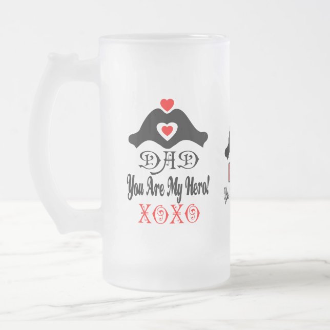 ❤🍺↷Kärlek till Pappa, Du är Min Hjälte Frostad Öl Frostat Ölglas (Vänster)