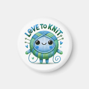 Kärlek till Sticka, citat, Cute Blue Grönt Boll, G Magnet
