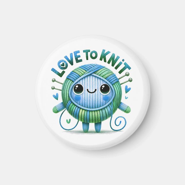 Kärlek till Sticka, citat, Cute Blue Grönt Boll, G Magnet (Framsidan)
