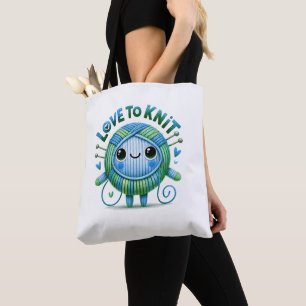Kärlek till Sticka, citat, Cute Blue Grönt Boll, G Tygkasse
