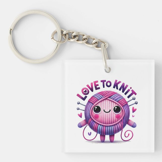 Kärlek till Sticka Quote Cute Rosa Lila Boll (Framsidan)