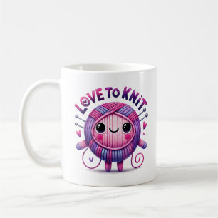 Kärlek till Sticka Quote Cute Rosa Lila Boll Kaffemugg