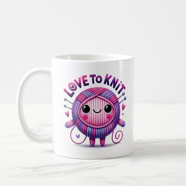 Kärlek till Sticka Quote Cute Rosa Lila Boll Kaffemugg (Vänster)