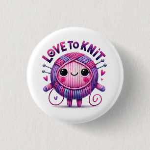 Kärlek till Sticka Quote Cute Rosa Lila Boll Knapp