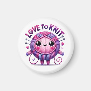 Kärlek till Sticka Quote Cute Rosa Lila Boll Magnet