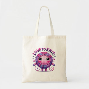 Kärlek till Sticka Quote Cute Rosa Lila Boll Tygkasse