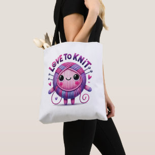 Kärlek till Sticka Quote Cute Rosa Lila Boll Tygkasse