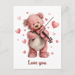 Kärlek till Teddy med fiol Vykort