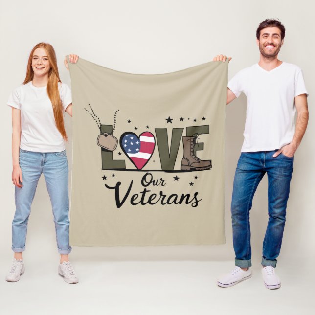Kärlek till våra veteraner Dag Stolt militärvetera Fleecefilt (På plats)
