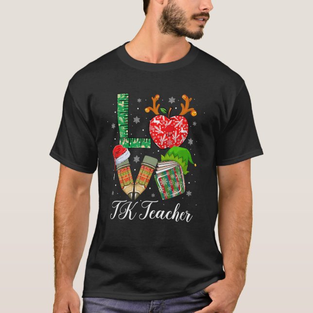 KÄRLEK TK-lärare jul Pajama Pencil Apple Bok T Shirt (Framsida)