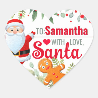 "Kärlek, Tomte" Pepparkakors Anpassade Jul Vita Hjärtformat Klistermärke