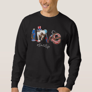 Kärlek Tooth Teeth Patriotic Dentist Dental Life 4 Lång Ärmad Tröja