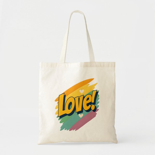 "KÄRLEK" Tote Bag - Rainbow Typography Shopper Tygkasse (Framsidan)
