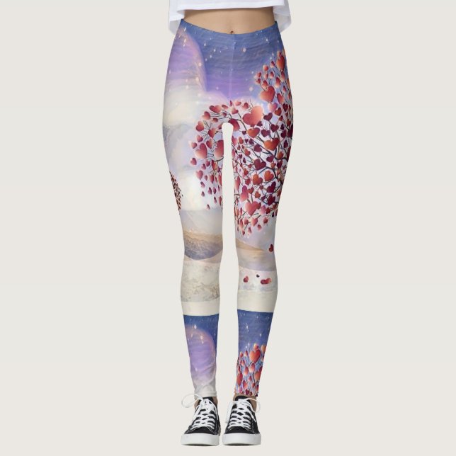 Kärlek Träd Grenar med rödhjärtarnas baljväxter Leggings (Framsida)
