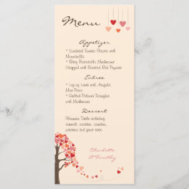 Kärlek Träd Hearts Bröllop Menu Meny