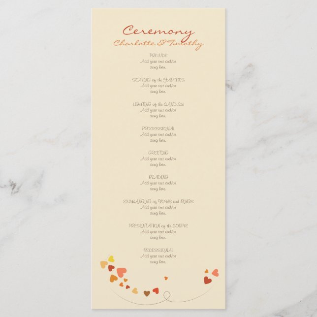 Kärlek Träd Hearts Bröllopsprogram Program (Framsida)