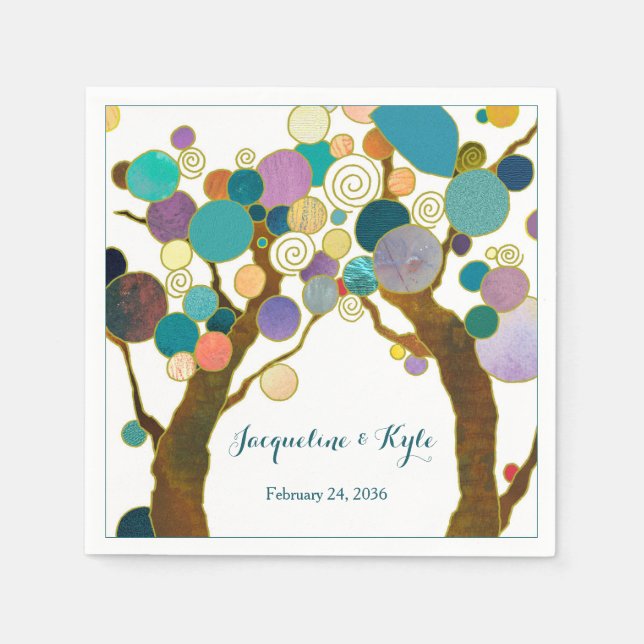 Kärlek Träd i Teal Bröllop Shades Pappersservett (Framsidan)